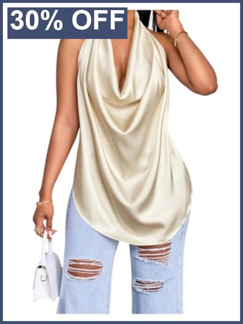 Women's Cowl Neck Halter Top Draped Sleeveless Going Out Y2K Clubwear